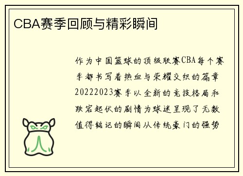 CBA赛季回顾与精彩瞬间
